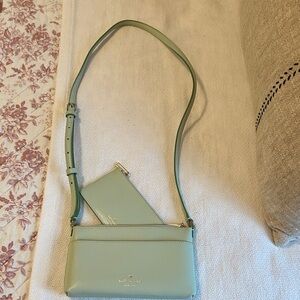 Kate Spade Mint Green Crossbody Bag with Matching Pouch